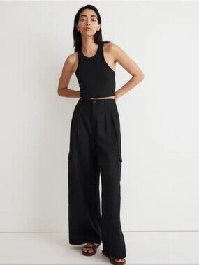 Madewell Black Wide-Leg Linen Cargo Pants